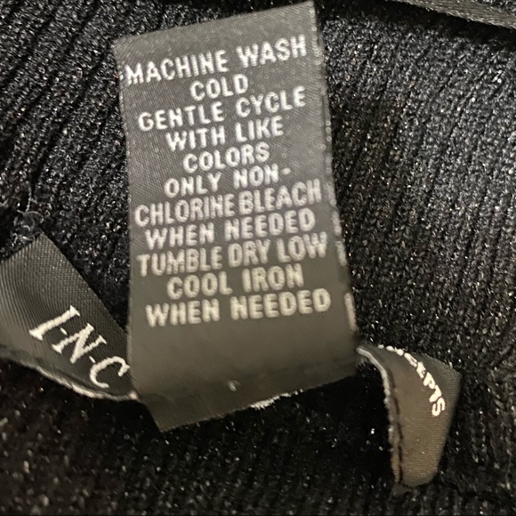 INC cowl neck cuffed short sleeve BLACK sparkly sweater with front pockets - Picture 10 of 11